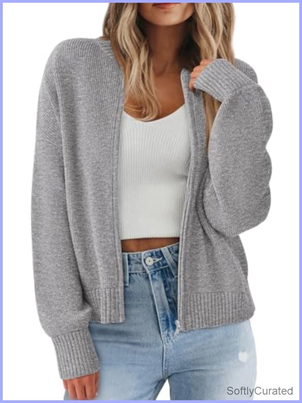 Chunky Knit Zipper Cardigan Sweater Womens Fall Open Front Zip Up